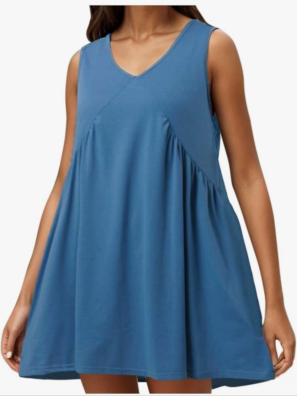 Sleeveless Blue V-Neck Swing Tank Top Mini Dress Sz L